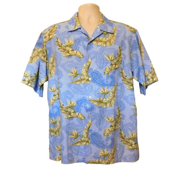 Daniel Cremieux Hawaiian Shirt M Blue Tropical Leaves Paisley Cotton Blend - Picture 5 of 7
